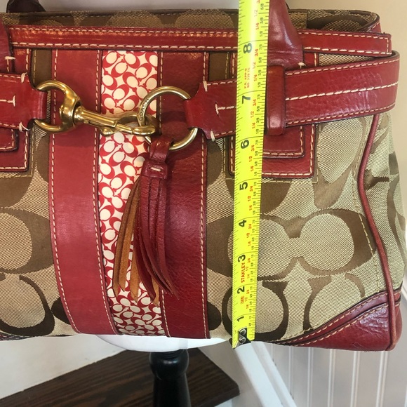 COACH Hampton Signature C Logo Canvas Red Leather Briefcase Shoulder Bag RARE - Picture 8 of 17